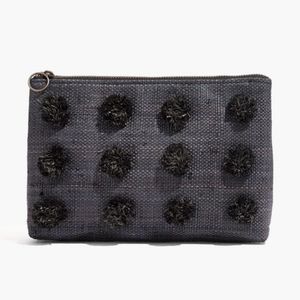 Madewell 	Raffia Pom-Pom Zip Pouch NWT in Black Straw